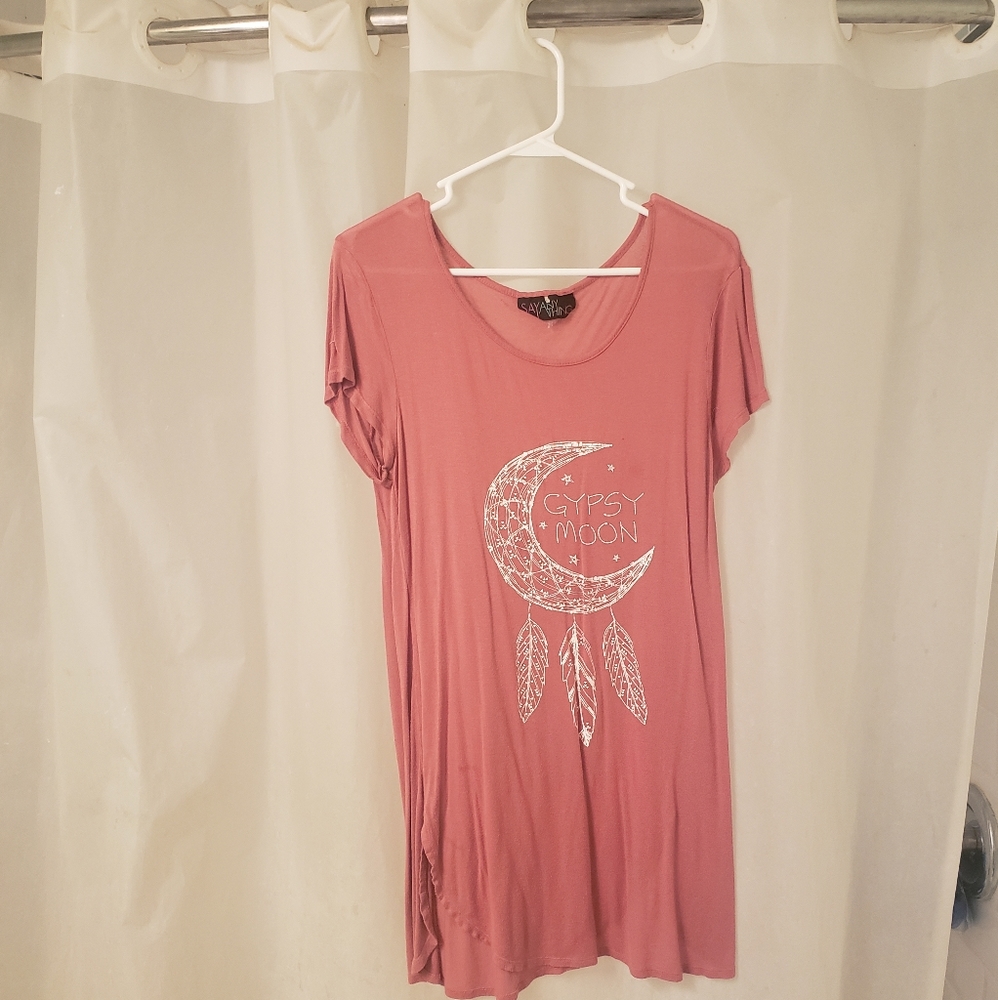 Pink gypsy moon hippie shirt longline tunic